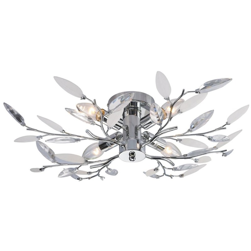 Modern Birch Semi Flush Ceiling Light with Clear & White Leaves by - Happy Homewares