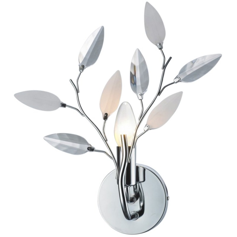 Happy Homewares - Modern Birch Chrome Wall Light Fixture with Clear and White Leaves by