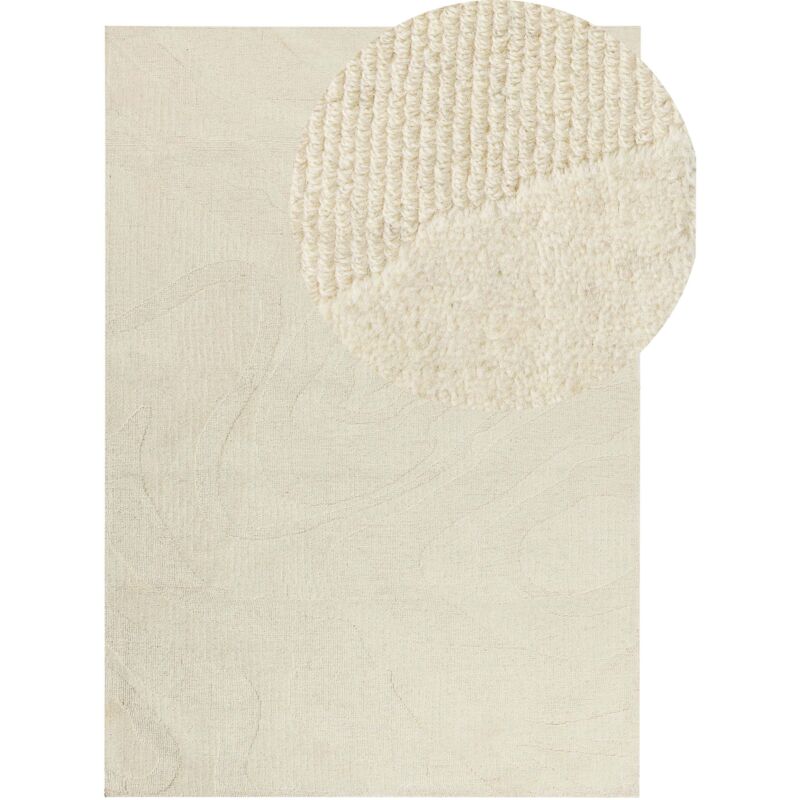 Beliani - Modern Wool Area Rug Abstract Motif Pattern 160 X 230 Cm Low Pile Beige Sasnak