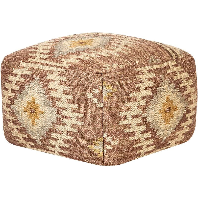 Modern Woven Pouffe Multicolour Jute Wool Square Geometrical Pattern Beel