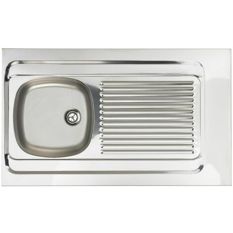 Moderna – Évier à poser 1 cuve inox 18/10 lisse 1000x600mm – Évier réversible avec égouttoir droit – Perçage pour bonde Ø 60mm