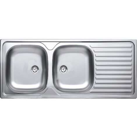 Moderna – Évier inox 18/10 à encastrer réversible – 2 cuves monoblocs – Dimensions 116x50cm – Pattes de fixation fournies – Perçage facile robinetterie