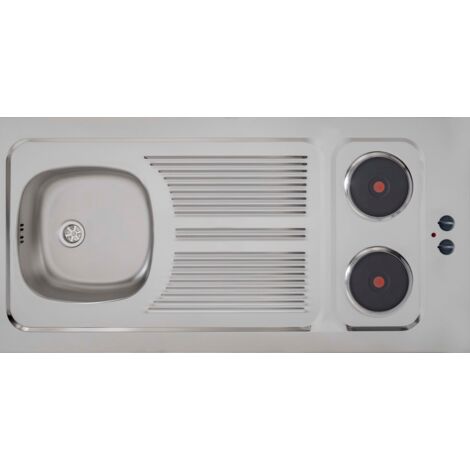Moderna – Évier inox réversible 1 cuve 100x60cm – 1 égouttoir pétale – 2 feux électriques 3000W – Montage facile