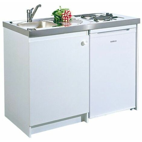 Moderna – Kitchenette standard – Longueur 1200 mm – Largeur 600 mm – Évier inox – Réfrigérateur 91L – 2 plaques électriques 3000W