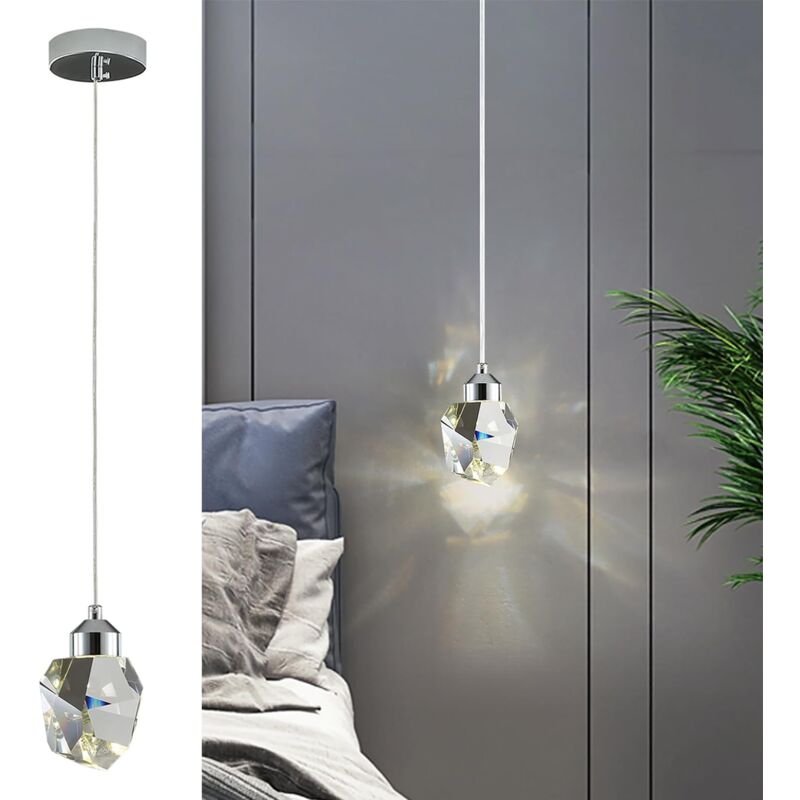 Image of Moderna lampada a sospensione in cristallo, lampada a sospensione a LED in cristallo, lampada a sospensione a soffitto regolabile in argento cromato,