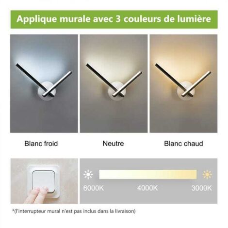Moderna lampada da parete a LED, angolo di fascio di 120°, 3 colori di luce: 3000K/4000K/6000K, Nero