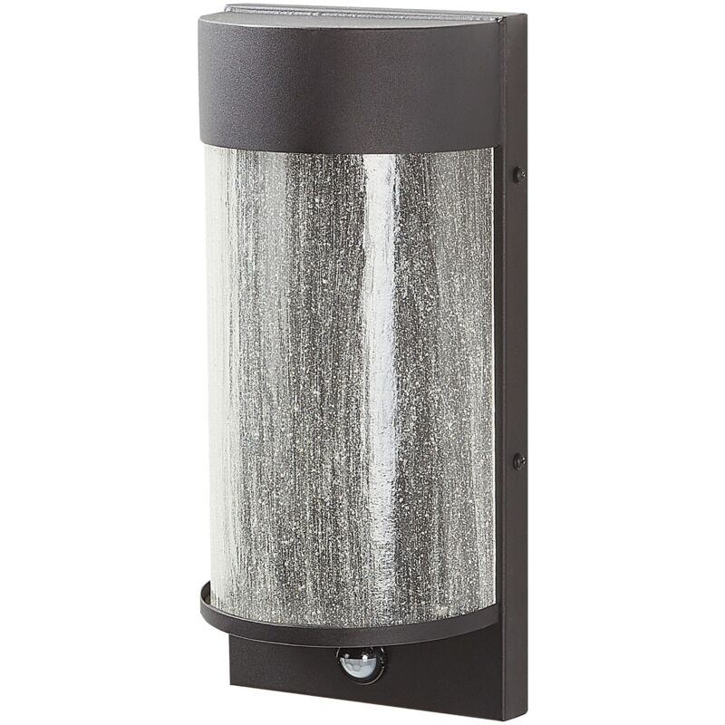 Image of Moderna lampada da parete a led per esterni, applique in metallo, ferro e vetro con sensore di movimento nero opaco Pheppie