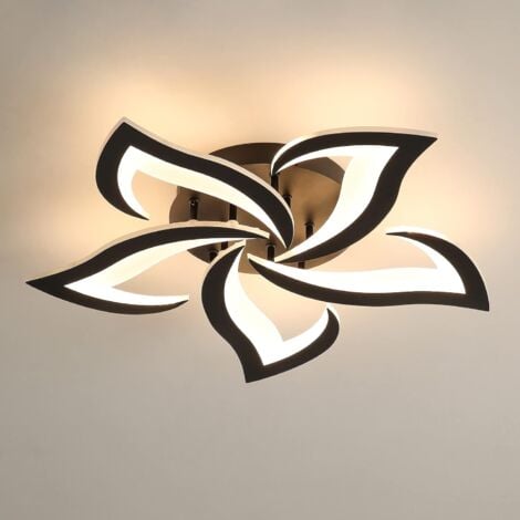 Moderna lámpara de techo LED, 60W 6000LM Creative Flower Shape Acrylic Ceiling Lamp, 5 Petal Heads Black Led Chandeliers for Living Room, Bedroom, Dining Room, Kitchen, Warm White 3000K [Energy Class 