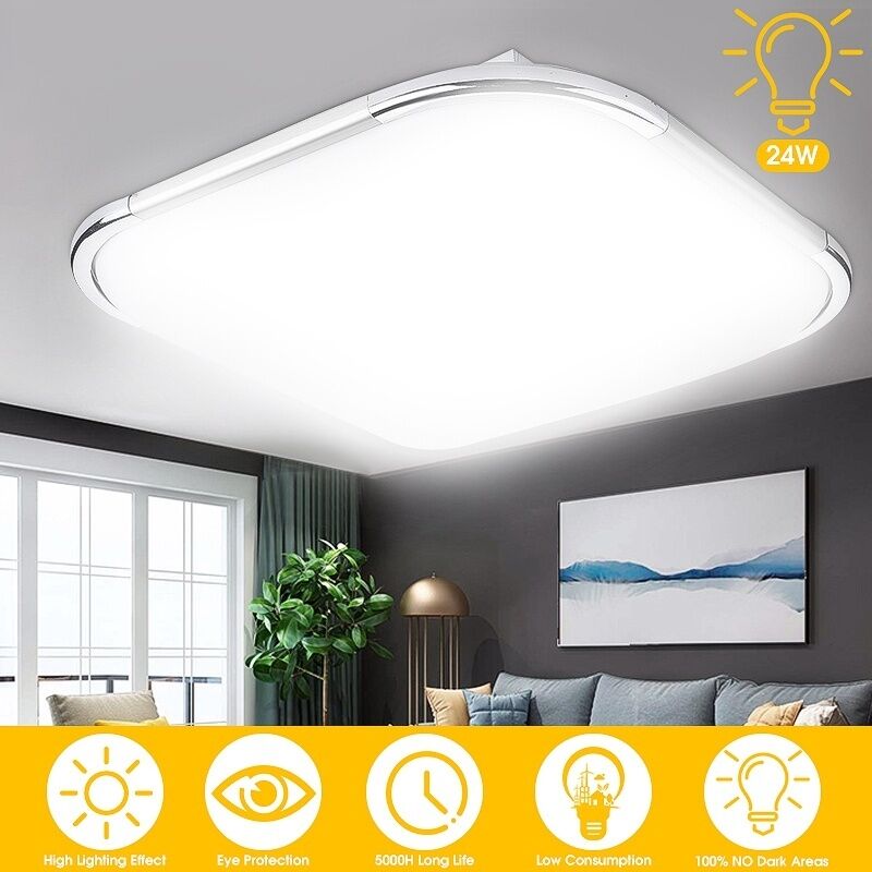 

Moderna lámpara de techo LED de 24 W, decoración 1600LM, cocina, baño, lámpara para el hogar, accesorio de iluminación AC 110-220 V, borde plateado,