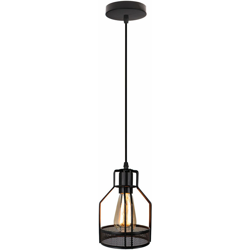 

Wottes - Moderna lámpara colgante metal malla industrial ajustable pantalla hierro forjado dormitorio sala de estar - Negro