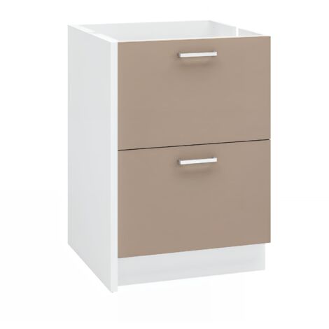 MODERNA Meuble bas ONELIA 60 cm mélaminé 16mm ARGILE 2 tiroirs