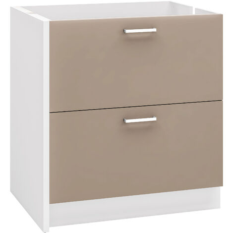 MODERNA Meuble bas ONELIA 80 cm mélaminé 16mm ARGILE 2 tiroirs