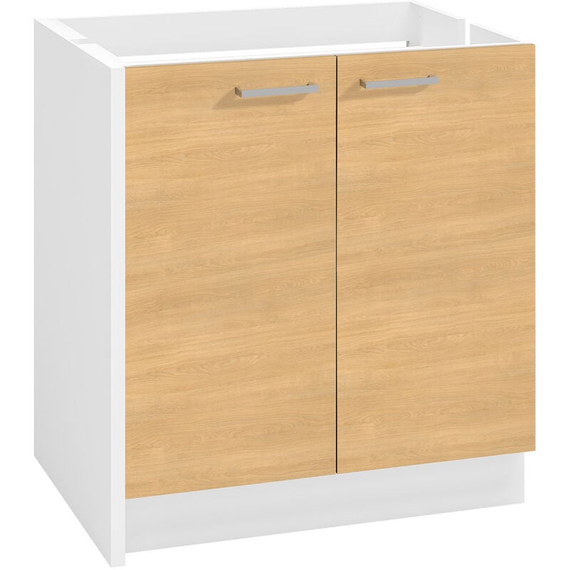 Meuble bas sous-évier onelia 80 cm mélaminé 16mm chêne s 2 portes + 1 étagère - Moderna