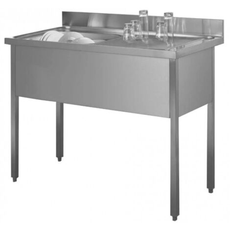 Moderna – Plonge inox 120 x 60 cm – Bac avec égouttoir à droite – Épaisseur inox 10/10 – Piètement tube 35 x 35 mm – Livrée avec bonde et siphon PVC - INOX 120 X