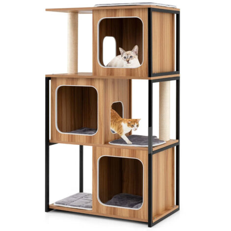 Moderna torre para gatos con varios niveles 75 x 45 x 133 cm comodidad y seguridad madera natural 200014472