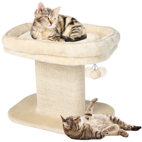 Moderna torre per gatti con grande trespolo in peluche e tiragraffi in sisal, Torre di attività per gatti Beige