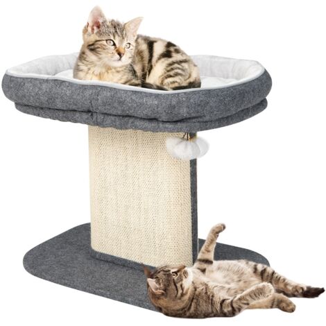 Moderna torre per gatti con grande trespolo in peluche e tiragraffi in sisal, Torre di attività per gatti Grigio