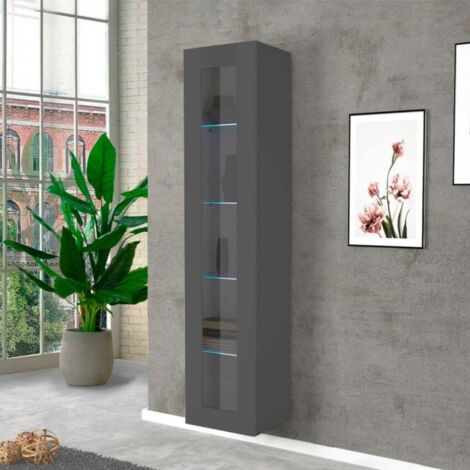 Moderna vitrina de salón negra con puerta 4 estantes de cristal Nota Vidrio