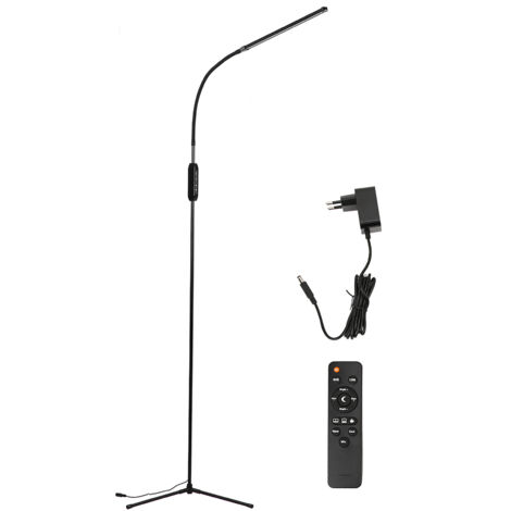 Moderne 12-W-LED-Stehleuchte mit Fernbedienung, Dreibeinstativ, schwarz, Universalstecker 110–240 V