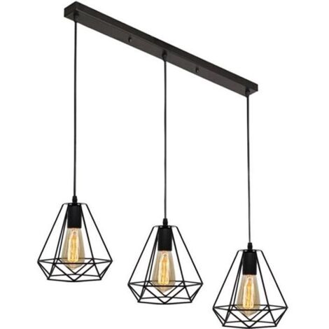Moderne 3 Têtes Lustre Suspension forme Diamant Style Industrielle Creative Lampe de Plafond en Fer Abat-jour, E27