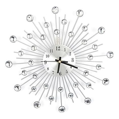 Moderne 3D-Kristall-Wanduhr, 30 cm großes silbernes Metall mit funkelndem Spiegel und rundem Strass-Wanddekor, digitale Metallnadel für Einweihungsparty, Wohnzimmer