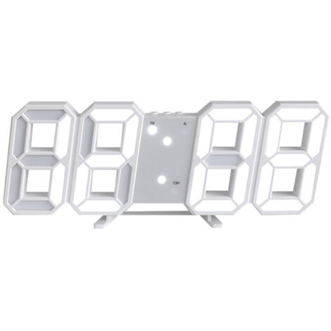 Moderne 3D-LED-Wanduhr mit Wecker für Wohnzimmer, Büro, Schlafzimmer – minimalistische weiße Ziffern
