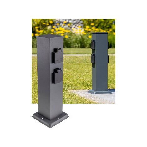 Moderne 4-fach Steckdosensäule Anthrazit, IP44, 250V/ 16A, 13x13x40cm