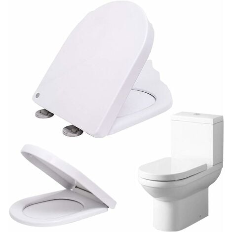 Moderne Abattant WC, abattant WC en forme de D, abattant WC avec abaissement automatique, fonction de déverrouillage rapide, abattant WC antibactérien en duroplast avec charnières réglables, abattant 