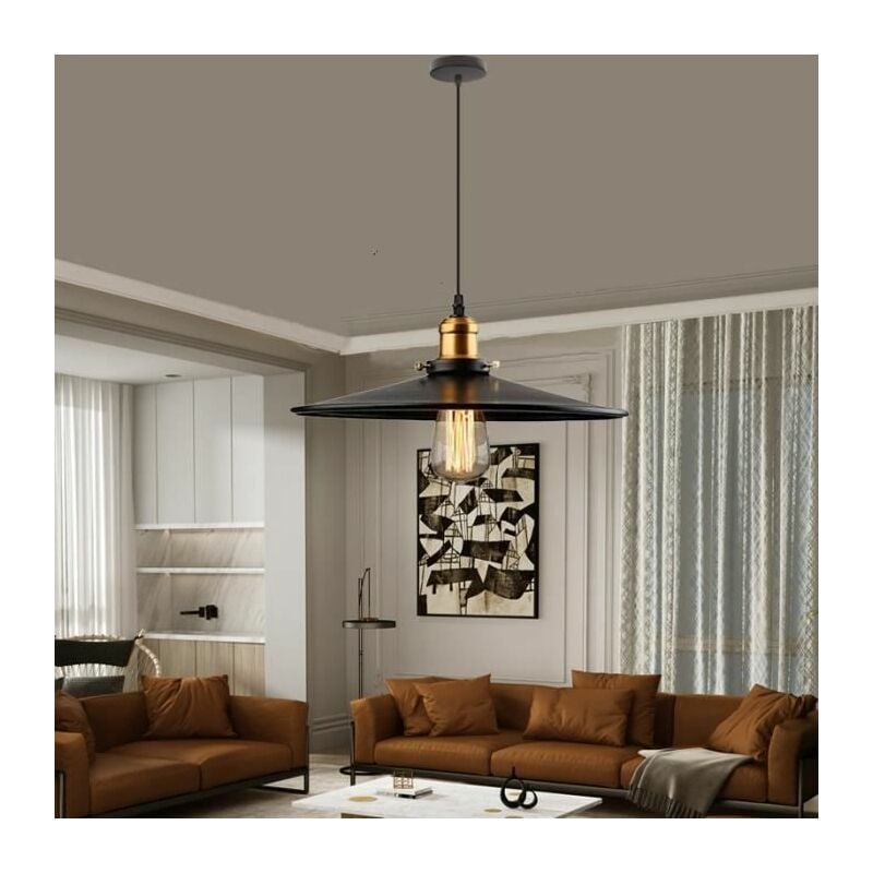 36cm Rétro Lustre Suspension Industrielle E27 Douille Noir Plafonnier Lampe Suspendue