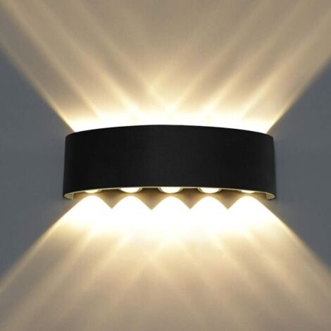 Moderne Applique Murale LED Interieur Aluminium , Noir Lampe Murale Up Down LED pour Chambre Salon Couloir Porche Escalier Maison - 10W Blanc Chaud
