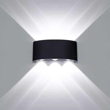 Moderne Applique Murale LED Interieur Aluminium , Noir Lampe Murale Up Down LED pour Chambre Salon Couloir Porche Escalier Maison - 6W Blanc Froid