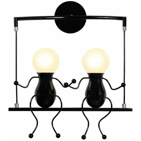 Moderne Applique Murale Simple Poupée De Mode Balançoire Enfants Lampe Mur 2 Gens Fer Enfant Salon Chambre Créative - Noir