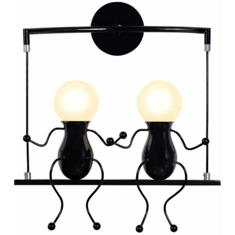 Moderne Applique Murale Simple Poupée De Mode Balançoire Enfants Lampe Mur 2 Gens Fer Enfant Salon Chambre Créative - Noir