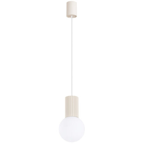 Moderne beige geriffelte Glas weiße Kugel Pendelleuchte für Wohnzimmer Esszimmer über dem Tisch 1xG9 8W HALO Sollux Lighting