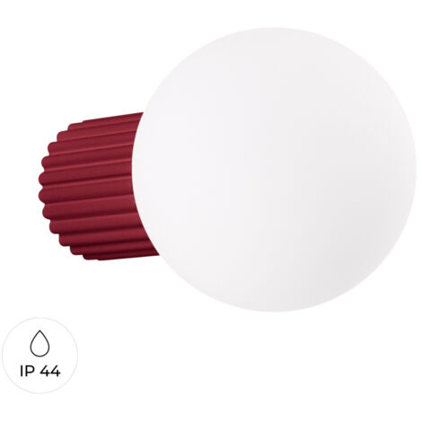 Moderne burgunderfarbene Wandleuchte mit geriffeltem Korpus und weißer Glaskugel für Bad oder Flur 1xG9 8W IP44 HALO Sollux Lighting