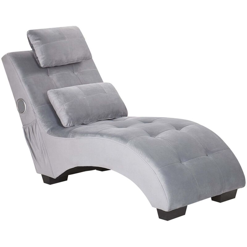 Beliani - Chaiselongue Grau Samtstoff Bluetooth Lautsprecher Modernes Design Glamouröser Stil Wohnzimmer Salon