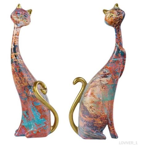 Moderne Couple Chat Figurine Animal Statue Chat Amoureux Artisanat Sculpture À Collectionner pour Salon Maison Chambre Décor De