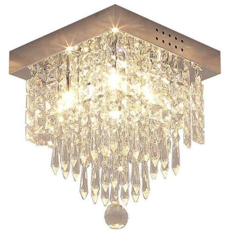 Moderne Cristal Carré Plafonnier, Lustre Industriel Acier Inoxydable Lampe de Plafond Éclairage Luminaire Design pour Chambre à Coucher, Couloir, Salon