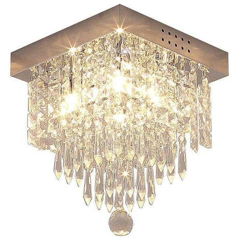 Moderne Cristal Carré Plafonnier, Lustre Industriel Acier Inoxydable Lampe de Plafond Éclairage Luminaire Design pour Chambre à Coucher, Couloir, Salon - Transparent