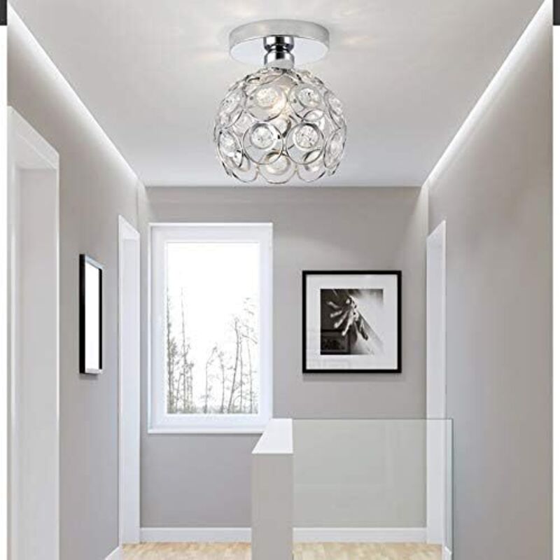 Moderne Deckenleuchte aus Metall Kristall Deckenlampe E27 Runde Design für Eingang, Schlafzimmer, Cafe, Restaurant (20 cm, Silber)