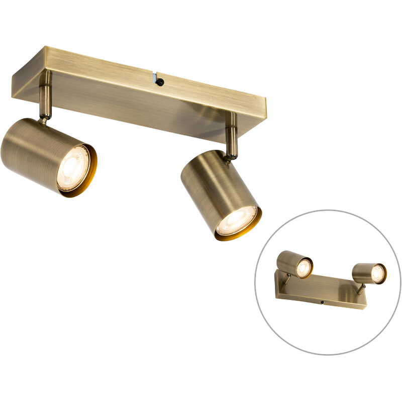Qazqa - Moderne Deckenleuchte Bronze 2-flammig Verstellbar Rechteckig - Jeana