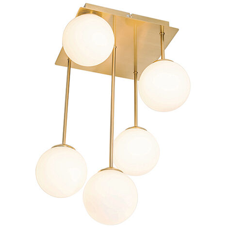 Moderne Deckenleuchte gold mit Opalglas 5-flammig - Athens