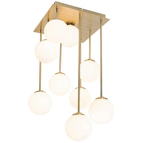 Moderne Deckenleuchte Gold mit Opalglas 9 Lichter - Athens