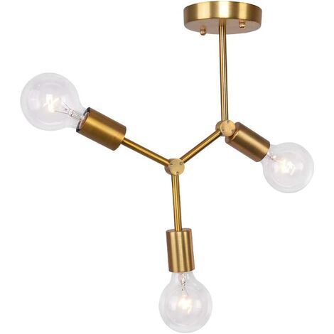 Moderne Deckenleuchte Industrie Vintage Kronleuchter 3 E27 Lampenfassung Retro Deckenlampe für Wohnzimmer Esszimmer Schlafzimmer, Gold