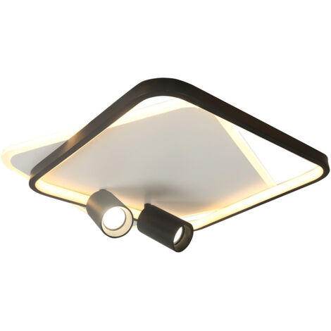 Moderne dekorative quadratische Deckenleuchte in Schwarz und Weiß, LED 36 W mit variabler Farbe + 2 bewegliche Strahler GU10 15 W PARMA Light Prestige