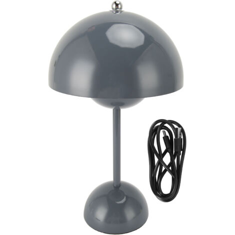 Moderne, dimmbare, per USB aufladbare LED-Tischleuchte mit Pilzschirm für Schlafzimmer, Büro und Wohnzimmer, Grau