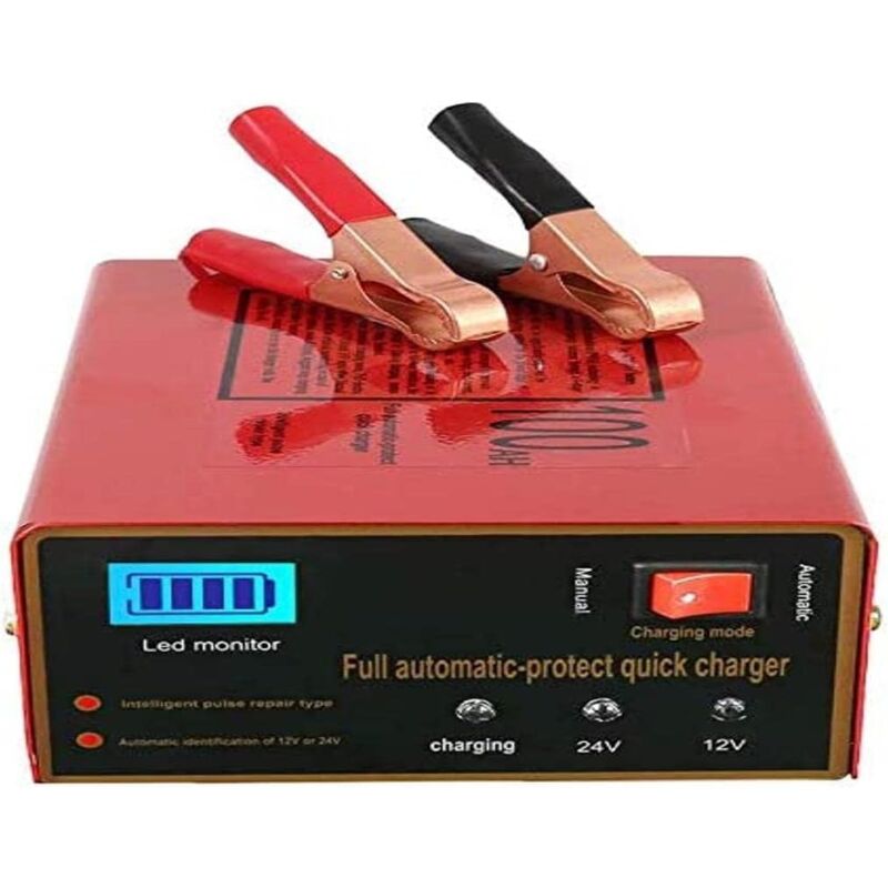 KZQ - 12V/24V Chargeur de Batterie pour Voiture Intelligent Automatique Mainteneur, au Lithium, Plomb Acide Batterie, 140W 6Ah à 105Ah, avec led écran