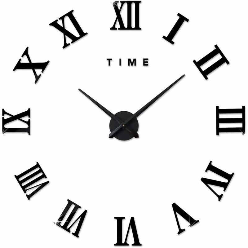 Memkey - Moderne diy Grand Pendule Murale Chiffres Romains Big Montre Stickers 3D Horloge Montre Murale Home Office Décoration Amovible (Batterie Non