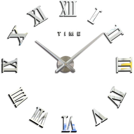 Moderne DIY-Wanduhr mit römischen Ziffern, 3D-Wanduhr-Aufkleber, Wanduhr, Heimbüro-Dekor, abnehmbar (Batterie nicht im Lieferumfang enthalten), Silber, 70–120 cm