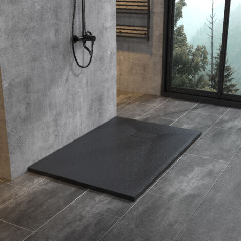 Moderne Duschwanne Duschtasse Anti-Rutsch Flach Schwarz 120x80 cm + SMC Adeckung ohne Ablaufgarnitur